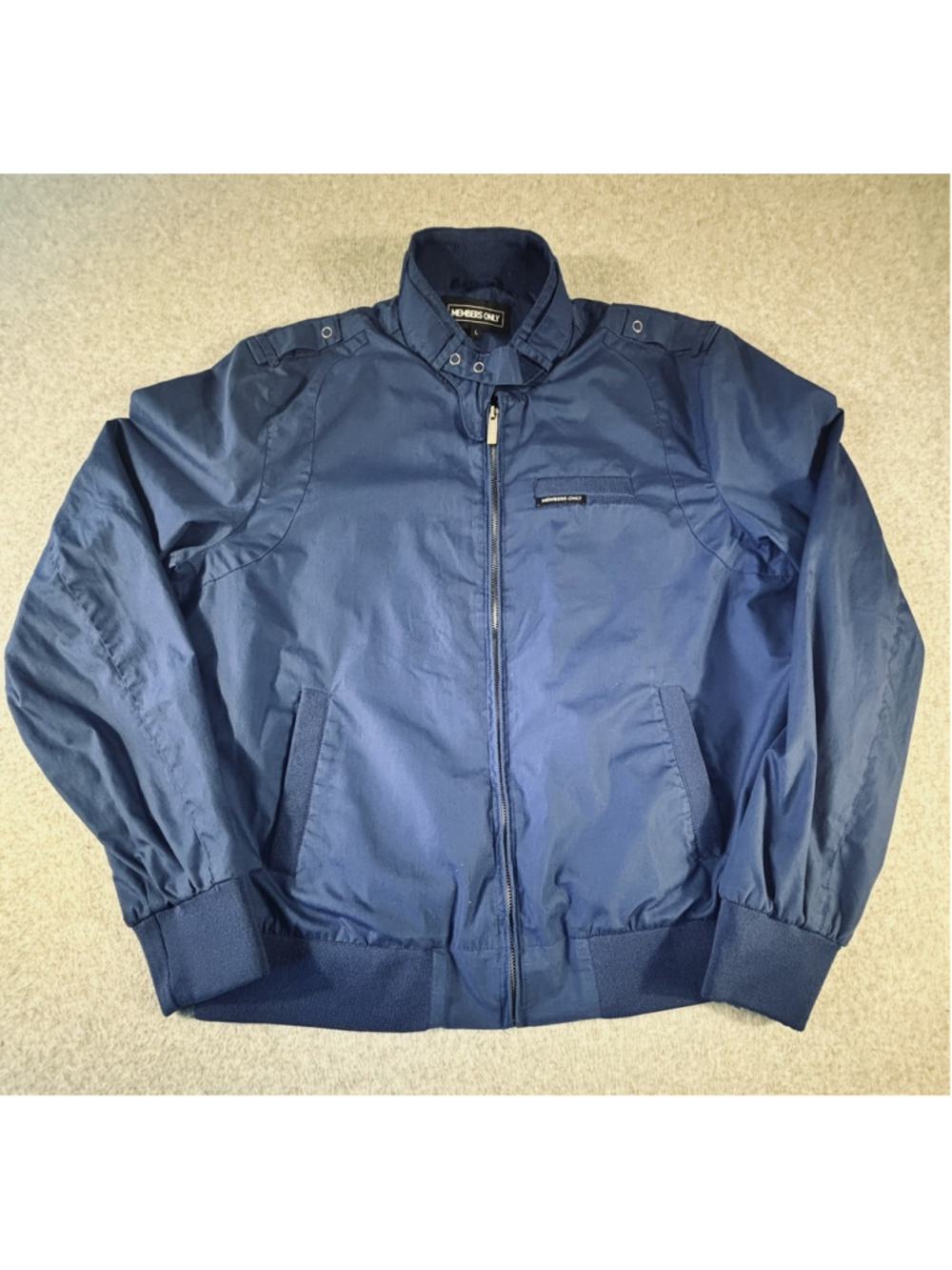 Members Only Mens Large Blue Iconic Racer Jacket Full Zip Lightweight Bomber